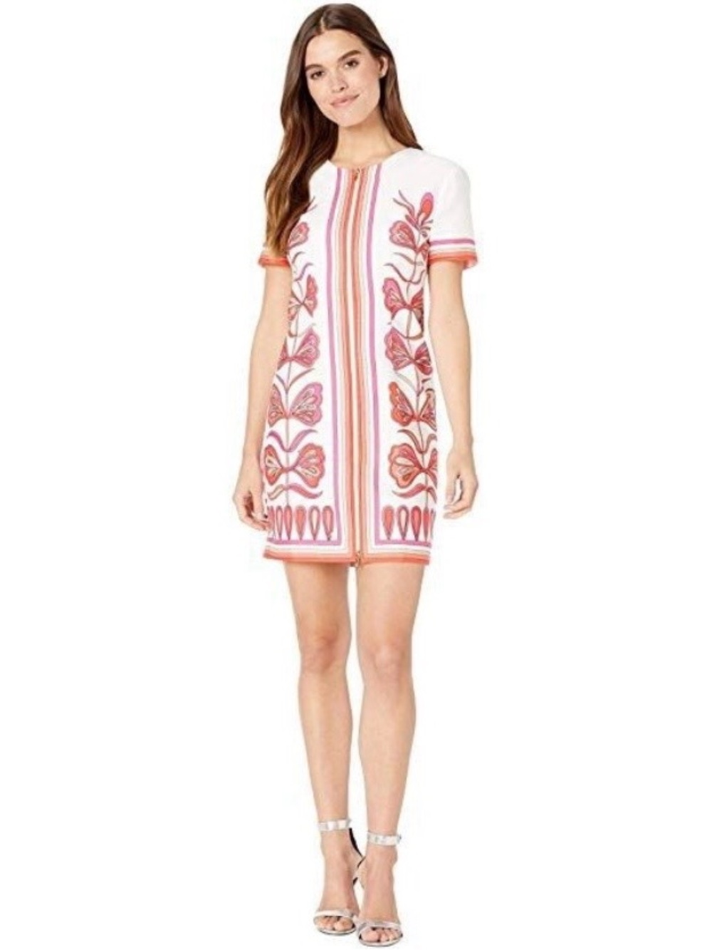 Trina Turk White Mini Dress with Pink and Orange Butterfly Motif